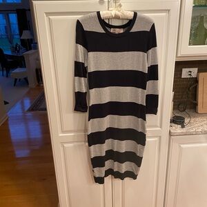 Philosophy Black and Gray Striped Long Sleeve Dress